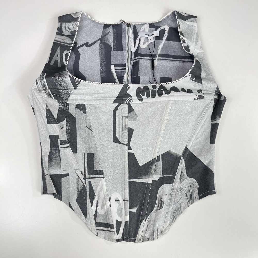 Miaou | NWT Campbell Corset Stretch Canvas Stone Grey 90s Y2K Pop Art L - Picture 4 of 12